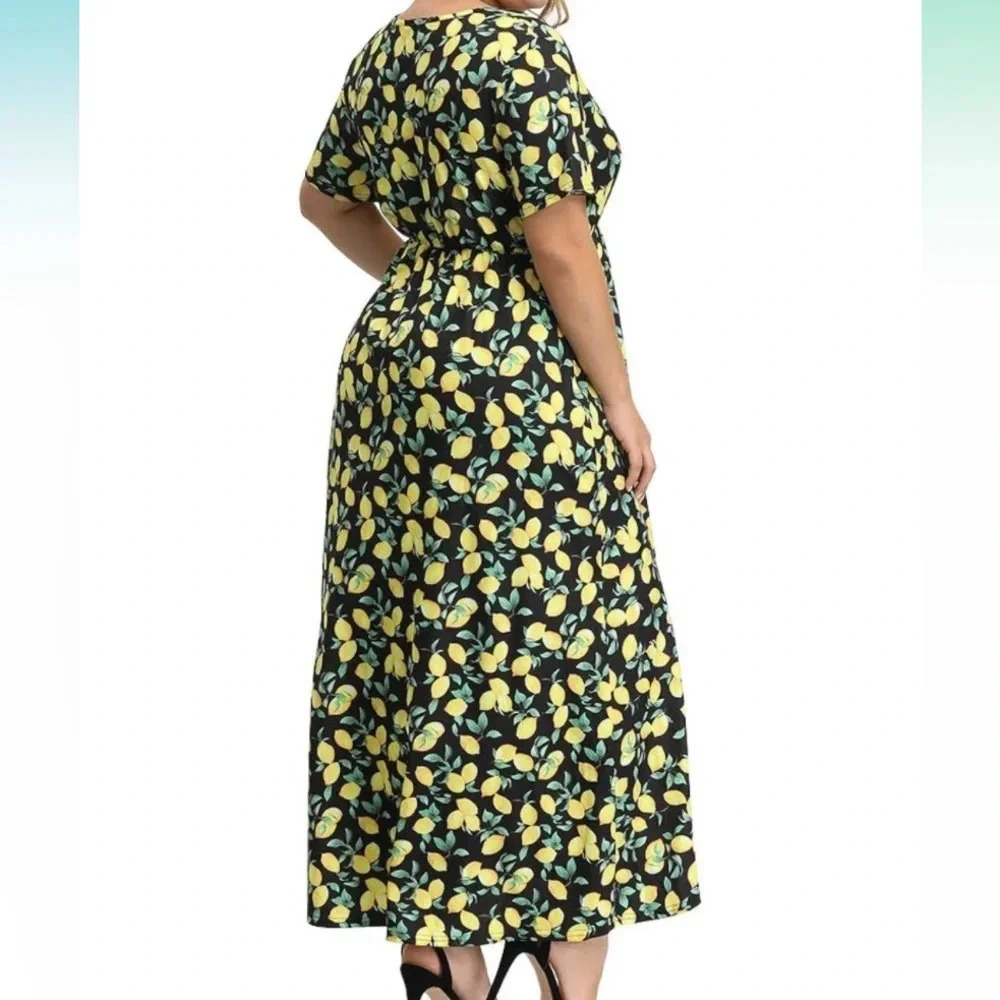 Faux Wrap High Low Lemon Dress - Picture 4 of 9